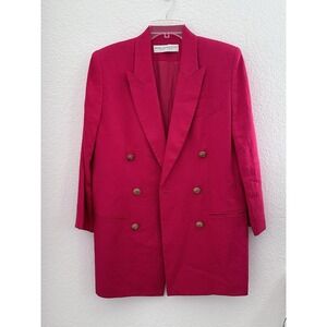 Vtg 90s Valerie Stevens Petites Pink 100% Linen Double Breasted‎ Blazer Sz 10P